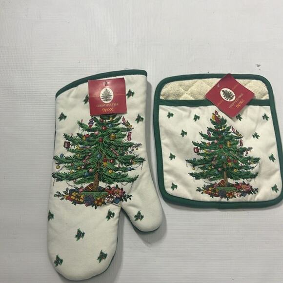 SPODE OVEN MITT CHRISTMAS TREE TERRY LINED POT HOLDER NWT - Picture 2 of 4